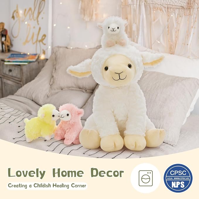 Muiteiur 5Pcs Lamb Stuffed Animals, Soft 13.8" Sheep Stuffed Animals Set for Kids, Cute Sheep Plush with 4 Baby Lamb Toys, Gift for Birthday