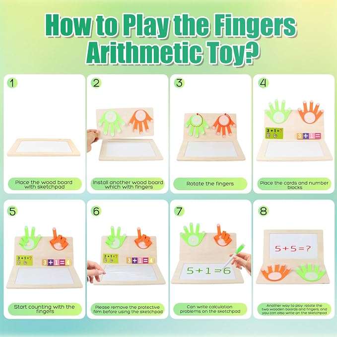 Number Blocks Toys for Kids Wooden Montessori Toys for 3 4 Years Old Boy Girl Toddler Fingers Arithmetic Educational Math Manipulatives with Whiteboard 5-7 Preschool Learning Activities Counting Game