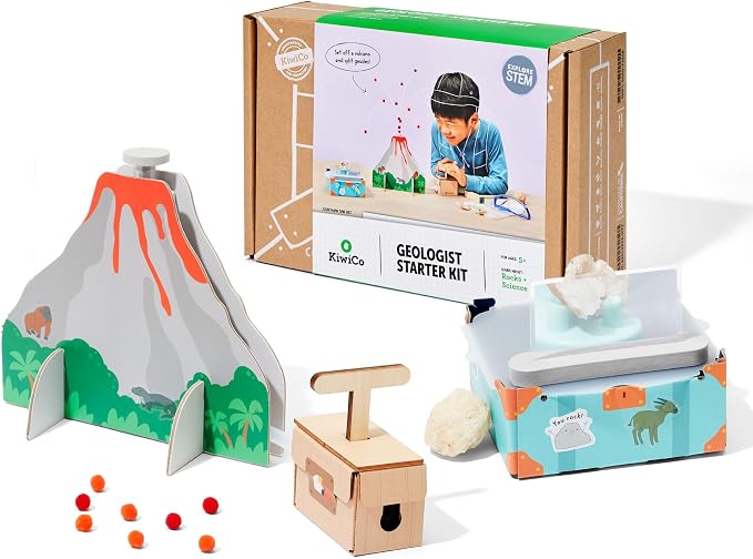 KiwiCo Volcano Science Kit for Kids Ages 5–8 – STEM Educational Toy & Science Gift with Rock & Mineral Exploration, Real Geodes, Magnifying Lens, Display Case & Eruption Experiment