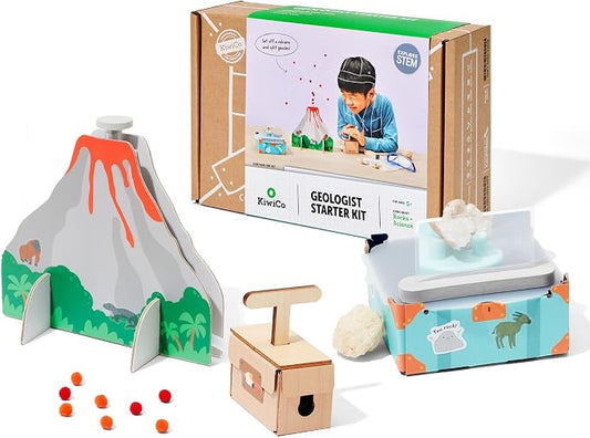 KiwiCo Volcano Science Kit for Kids Ages 5–8 – STEM Educational Toy & Science Gift with Rock & Mineral Exploration, Real Geodes, Magnifying Lens, Display Case & Eruption Experiment