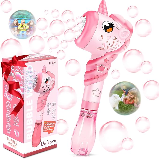 Unicorn Automatic Bubble Wand Solution for Toddler Kid Princess Toy Age 1 2 3 4 5 6 7 8 1yr Year Old Little Girl Gift Machine Outdoor Juegos Juguetes Burbujas Niñas Christmas Pink