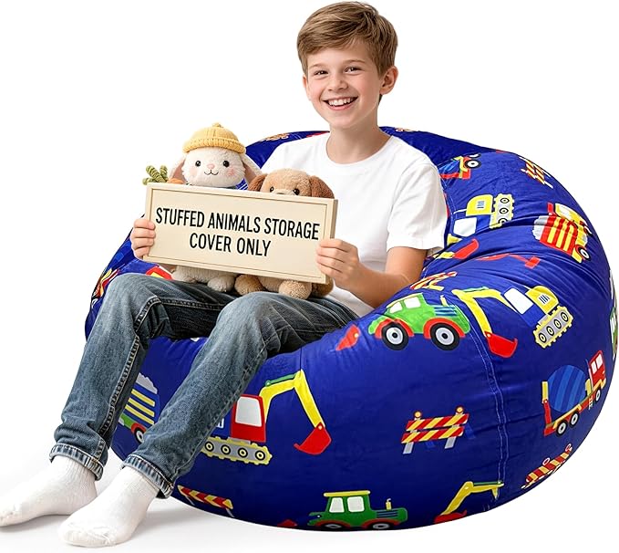 Lukeight Stuffed Animals Storage Bean Bag Chair Cover for Kids and Teens, Cozy Velvet Plush Toy Organizer Seat, Cover Only, No Filling Included, Long YKK Zipper, Side Pocket, XX-Large 36 x 20 in