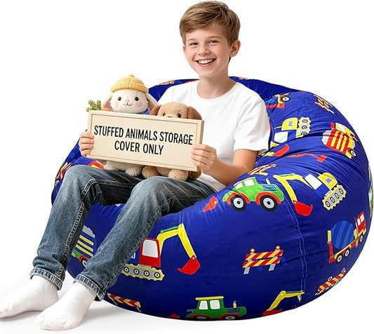Lukeight Stuffed Animals Storage Bean Bag Chair Cover for Kids and Teens, Cozy Velvet Plush Toy Organizer Seat, Cover Only, No Filling Included, Long YKK Zipper, Side Pocket, XX-Large 36 x 20 in