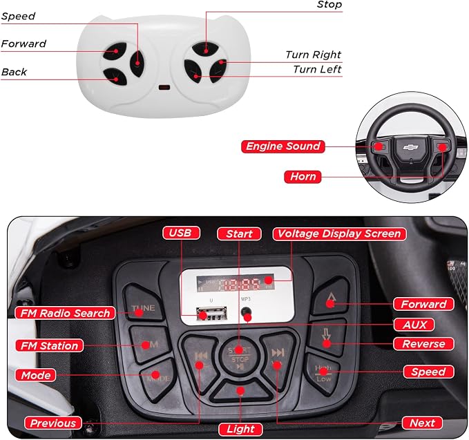 Kids Ride on Car with Remote Control, 12V Powered Wheels Licensed Chevrolet Silverado GMC Ride On Toddler Electric Vehicles for 3-8 Years, MP3,FM, Spring Suspension, LED Light,Red