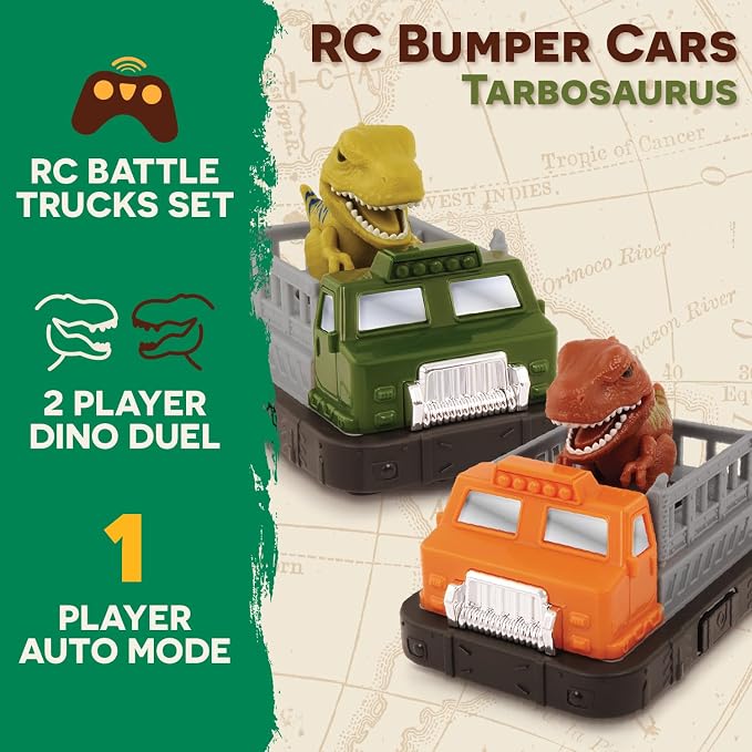 Terra by Battat – Remote Control Bumper Cars Set of 2 – Dinosaur Duel Rivals – Ejecting RC Cars with 2 – Player Battle & 1 – Player Auto Mode – Exciting Racing Action Toy for Toddlers & 3+ Years