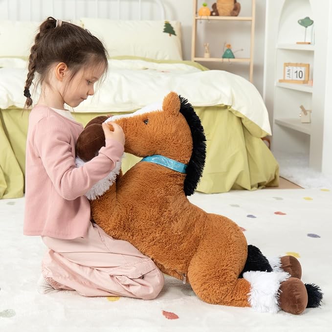 MaoGoLan Giant Horse Stuffed Animal, Large Horse Plush Toy for Girl Boy Kids, Big Ridable Stuffed Pony Plush Pillow for Mother's Day Birthday Gifts or Party Favor Decor, 33 inches, Tan