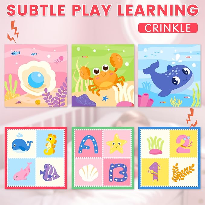 Baby Tissue Box Toy - Baby Girl Toys Montessori Toys for Babies 6-12 Months - Soft Stuffed High Contrast Crinkle Infant Sensory Toy 6 7 8 9 10 11 12 Months Old Gifts Pink