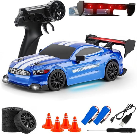 RC Drift Car, 1:24 Scale Remote Control Vehicle for Kids,2.4GHz 20KM/H 4WD High Speed RC Cars with LED Light, Two Batteries & Drifting Tires Racing Sport Toy Cars for Adults Boys Girls Kids 8602BU