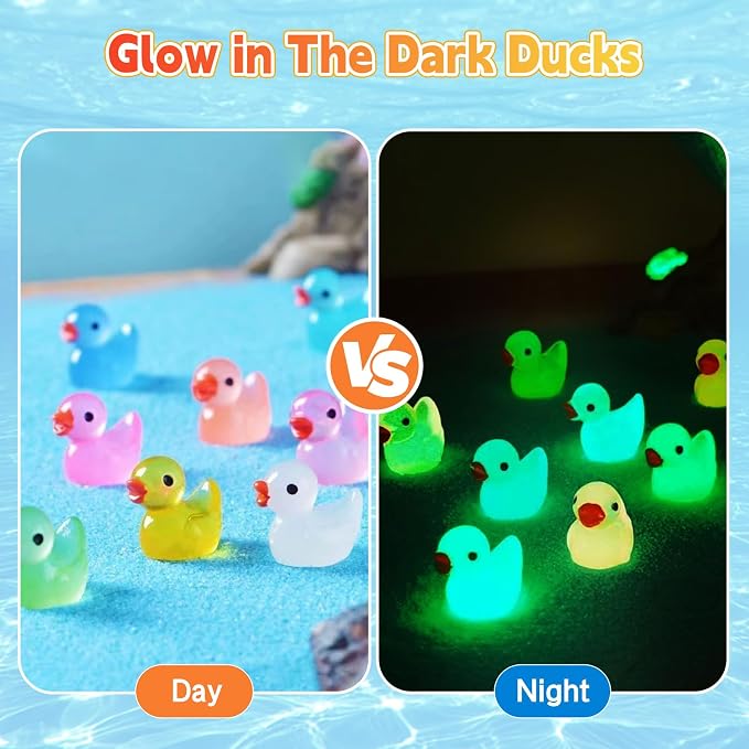 50 Pcs Glow in the Dark Mini Resin Ducks Blind Bag Set – Small Luminous Duck Figurines for Fairy Garden, Dollhouse, Craft Decoration, Party Favors and Collectible Toys