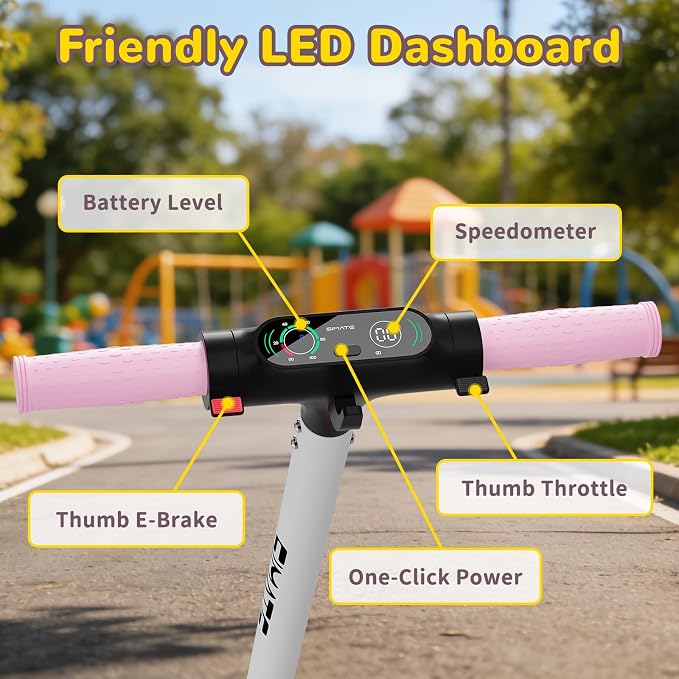 SIMATE Electric Scooter for Kids 6-14, Colorful Lights & Double Brake System, Aluminum Alloy Frame, Foldable, LED Display, for Boys Girls