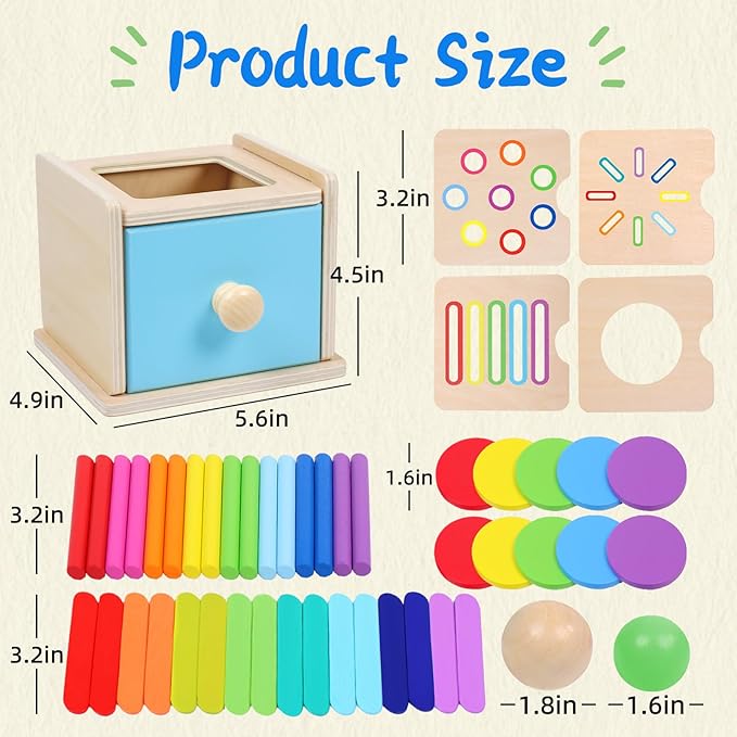 Montessori Toys for 1 2 3 Year Old, 4-in-1 Wooden Montessori Coin Box, Object Permanence Ball Drop Learning Color Sorting Toys for Toddlers 1-3, Gifts for 18 Months Baby Boys Girls