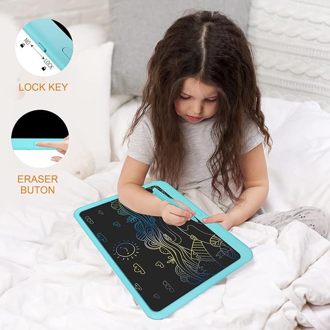 FLUESTON LCD Writing Tablet, Doodle Board Toys Gifts for 3-8 Year Old Girls Boys, 15 Inch Colorful Electronic Board Drawing Pad for Kids, Gifts for Toddler Educational Learning Travel Christmas, Blue