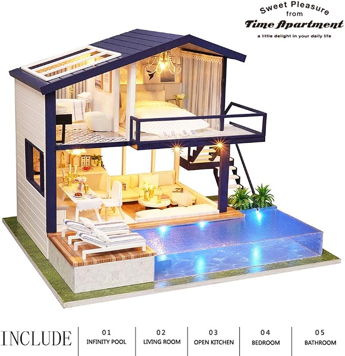 Spilay DIY Miniature House Kit for Adults, Miniature Dollhouse Kit | With Music Box & Dust Cover, Wooden Craft Building Set for Bookshelf Decor, Home Display & Creative Gifts for DIY Lovers