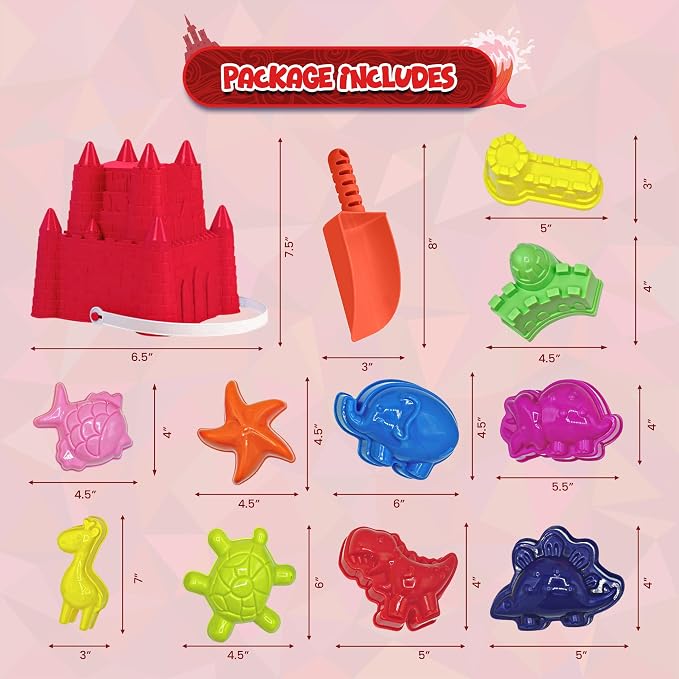4E's Novelty Beach Toys for Kids with Bag, 12 Pcs Set Sand Castle Beach Bucket with Shovel & Large Molds - Beach Toys for Kids 3-10, Sand Toys for Toddlers with Mesh Beach Bag