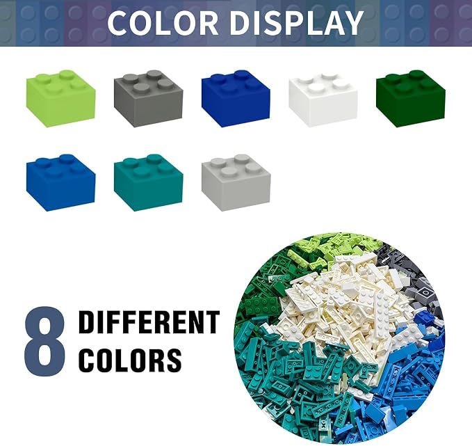 1000 PCS Classic Building Bricks with 2 Baseplates (32x32) - Standard Size Basic Bulk Blocks Set Compatible with Major Brands, 8 Natural Colors for Forest & Ocean, Creative STEM Toys for Kids Ages 6+