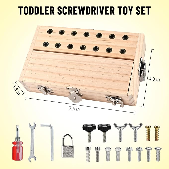 Montessori Screwdriver Board Set, Montessori Toys for 3 4 5 with 1 Locks and Keys, Toddler Screwdriver Toy, Kids Tool Set, Preschool Learning Sensory Toy, Fine Motor Skills Toys