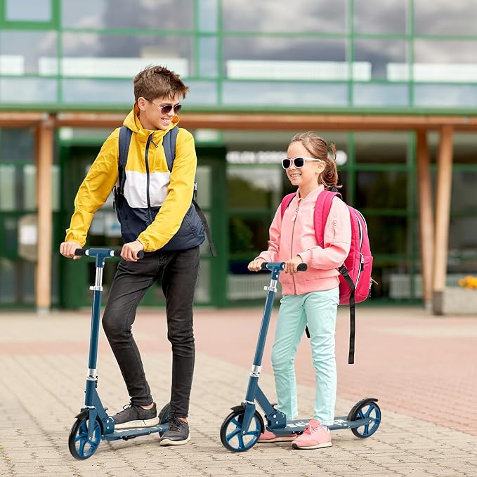HONEY JOY Kick Scooter, 220 LBS Folding Lightweight Outdoor Scooter w/ 3 Adjustable Height, 7’’ Big Wheels, Aluminum Frame, Kickstand, 6’’ Anti-Slip Deck & Rear Brake, for Kids Teens Age 8+