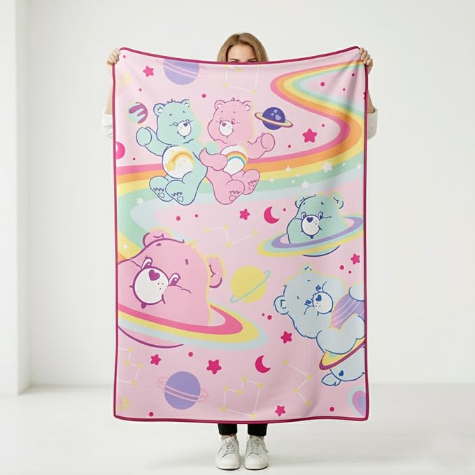 Silver Buffalo Care Bears Rainbow Cosmic Space Featuring Cheer Bear and Wish Bear 45" x 60" Fleece Throw, Soft and Cozy Blanket, 250 GSM