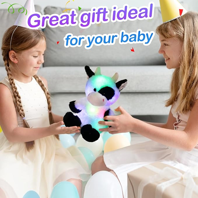 Glow Guards Light up Cow Stuffed Animal Adorable Glow Soft Farm Animal Plush Toy with LED Night Lights Birthday Christmas Children's Day Gifts for Toddler Kids, 15''