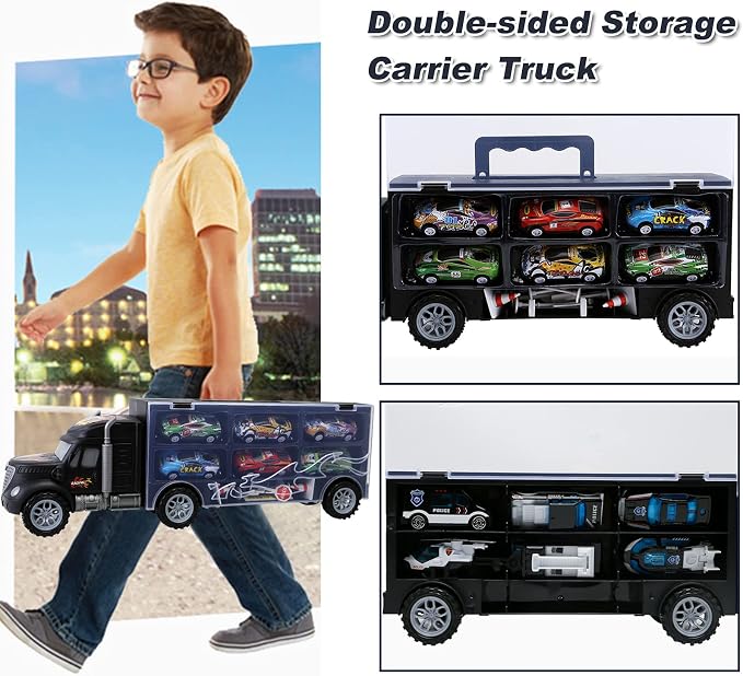 Toddler Toys for 3-4 Year Old Boys,Large Transport Cars Carrier Set Truck Toys with 12 Die cast Vehicles Truck Toys Cars,Ideal Christmas Easter Gifts Toys for Kids Age 3-7