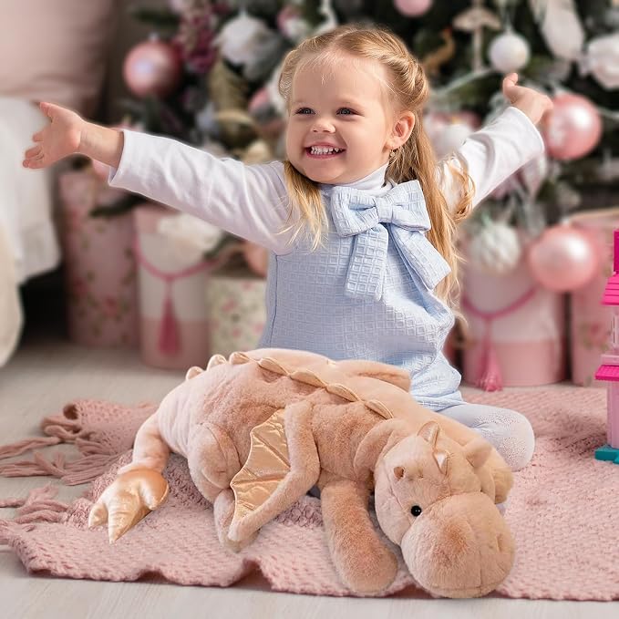Pterosaur Stuffed Animal with Wings - Cute Soft Dinosaurs Plush Toys Little Flying Dragon Plushies Pillow Doll Christmas Birthday Gifts for Kids Boys Girls (Pink,27.55inch/70cm)