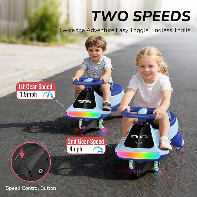 Umatoll 12V Electric Wiggle Car for Kids with Pedal, Display, Rechargeable Battery, LED Light, Bluetooth, Light-Up Wheels, Anti-Rollover, 2 Speeds, Ride on Toys, Birthday Gifts for Age 3+, 150Lbs