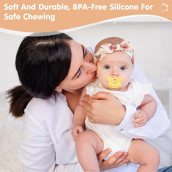 Silicone Teether Pacifier – Massaging Bumps Infant Teething Relief Pacifier, Food-Grade Teething Toys for Dishwasher Safe, Easy to Hold Baby Pacifier Soothes Sore Gums, BPA Free 【6 Pack】