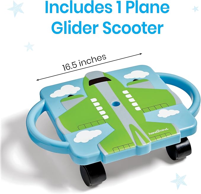 hand2mind Green Plane Glider Scooter Board, Floor Scooter Board, Gross Motor Toys, Kids Exercise & Physical Education Equipment, Playground Toys, Indoor Active Play, Toddler Outdoor Activities