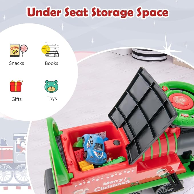 Costzon Ride on Toys, 6V Electric Ride on Train with Tracks, Storage Seat, Flashing Lights & Music, Backrest, Anti-tilt Device, Gift for Toddler Boys & Girls, Battery Powered Ride on Car (Green)