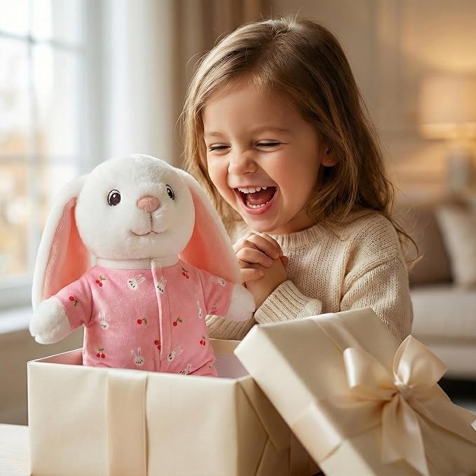 Plushies Stuffed Animal with Clothes Dress up Costume Soft Bedtime Toy 12 Inch Doll Outfit for Kids Toddler Boy Toys Funny Room Decor Washable Cuddle Pillow Green Animal Plush Rabbit Bunny