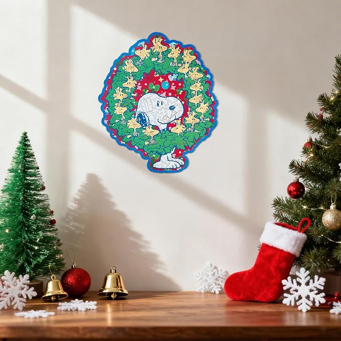 Peanuts Christmas Snoopy Puzzles for Adults – Wooden Puzzle, 200 Pieces Unique Shaped Woodstock Jigsaw Puzzles, 5MM Thick, Officially Licensed Merchandise – Merry Moments Together, 11.1" x 13.1"