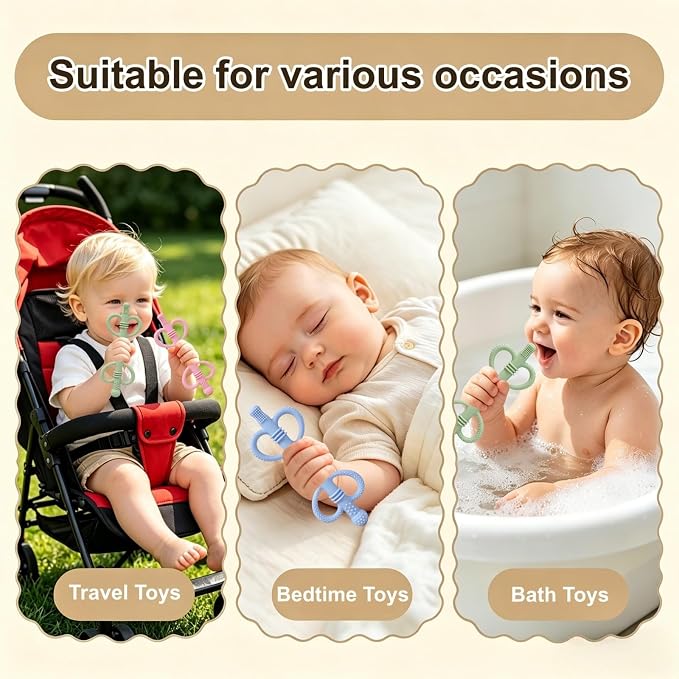 4 Pack Sensory Baby Teething Tubes, Silicone Baby Teether Toys with Easy-Hold Love Handle, Dual-Sided Textures, Soothe Sore Gums, BPA-Free Hollow Teething Straws for Babies 3+ Months (Style A)
