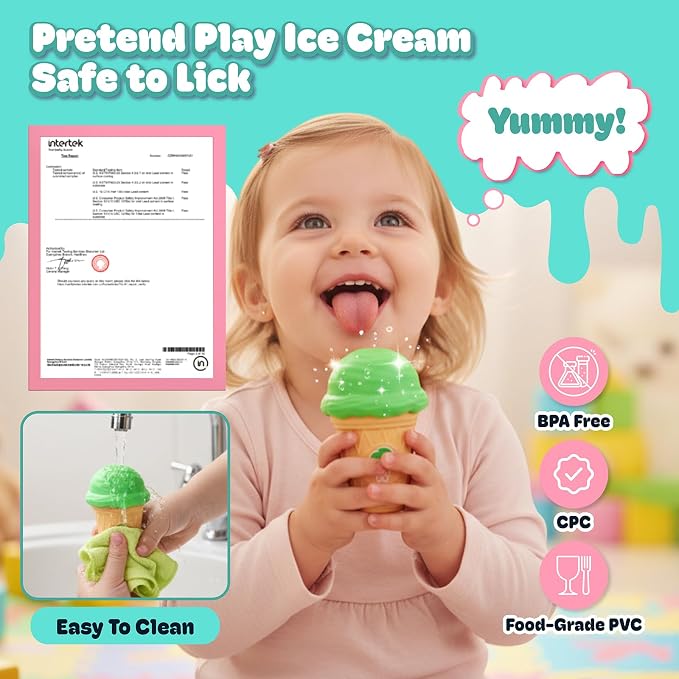 JoyCat Ice Cream Toy Set for Toddlers 1-5, Color Sorting & Stacking Toys, Pretend Play Food for Boy Girls Kids, Educational Fine Motor Skills Gift (5 Cones 5 Scoops)
