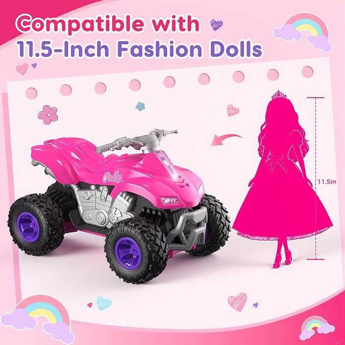 RC Cars for Girls, 2.4GHz Remote Control Car, Off-Road Vehicle, Toy Car for 11.5 Fashion Dolls, Birthday Gift for Kids Ages 3+ (ATV Style)