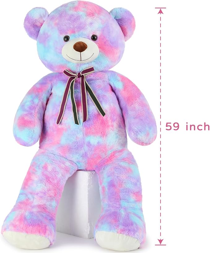 Tezituor Big Teddy Bear,Giant Rainbow Purple Teddy Bear Stuffed Animal,59 Inches Soft Plush Bear Toys,Girlfriend Baby Shower Life Size Bears Gifts for Valentines,Christmas,Birthday 5 Feet