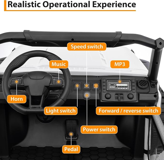 24V Ride on Car for Big Kids, Iron 2 Seater Ride on Toy, Fast 4.97MPH Truck, 4WD Kids Electric Vehicles with Remote Control, Spring Suspension, Front & Behind LED Lights, Dual Storage, Music,