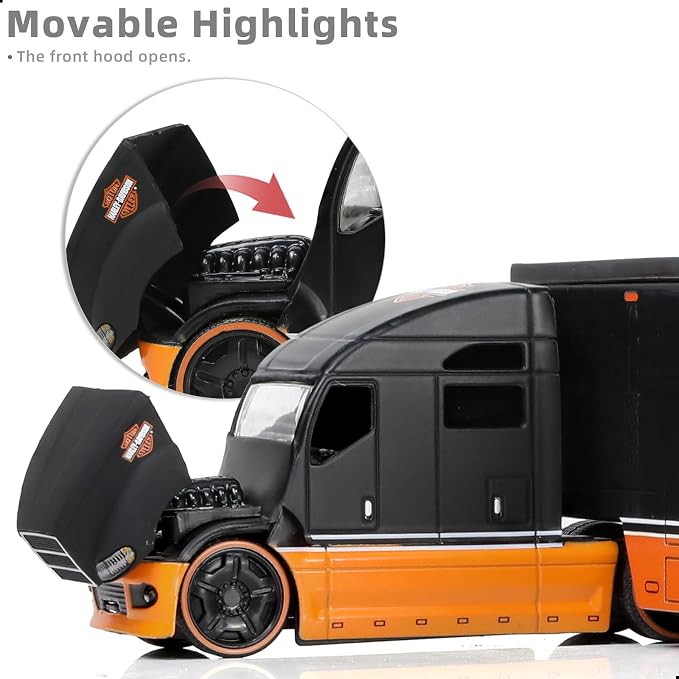 Semi Truck Toy with Trailer, 1/64 Scale Alloy Metal Diecast Heavy Semi Truck Trailer Head Toy Model, MAx Diecast Tow Traktor Gift for Boy Adult Model Car Collector -OrangeBlack