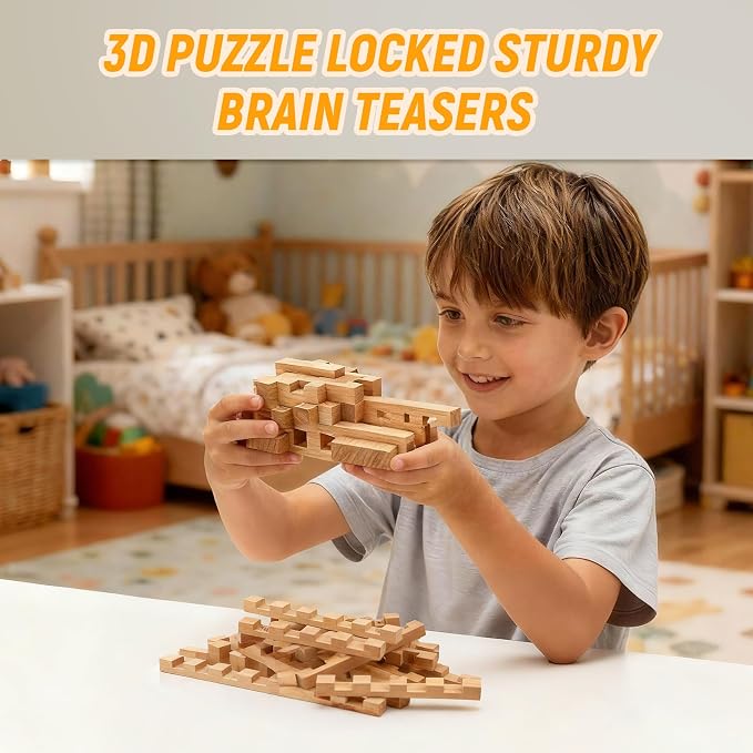 STEM Wooden Building Blocks - 20+ Shapes, 3D Puzzle, Brain Games, Educational Toys Gift for Kids and Classroom,Montessori STEM Toys for Ages 5+ and Adults (20 in 1 Premium Version)
