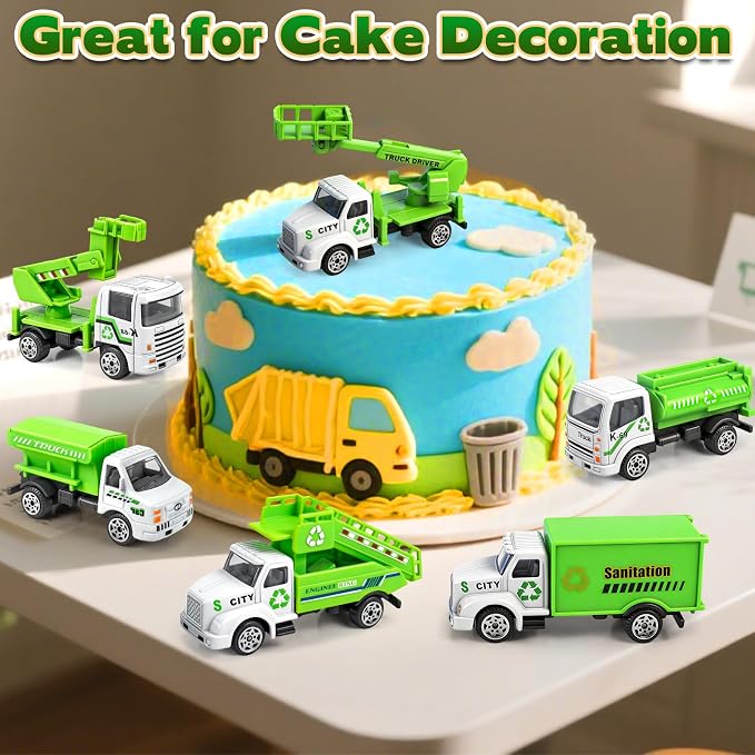 6 Pack Diecast Garbage Truck Toys, Mini Alloy Trash Truck Kids Play Vehicles Set Cars Toys for Toddlers Boys Ages 3 4 5 6 7 Years Old Birthday Gift & Party Favors &Goodie Bag Stuffers