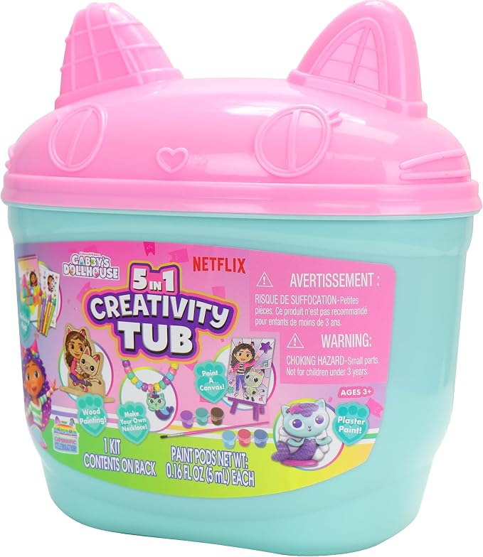 Tara Toys Gabby's Dollhouse 5-in-1 Creativity Tub Multi-Activity Art Kit for Kids with Coloring, Stamps, Stickers, and Fun Craft Materials Great Gift for Girls Ages 3+