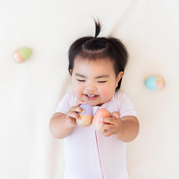 Pearhead Wooden Egg Shaker Baby Toy Set – 4-Piece Montessori Musical Sensory Toy, FSC-Certified Wood Rattle, Develops Rhythm & Fine Motor Skills, Pastel Baby Maracas for Boys and Girls, 0+ Months