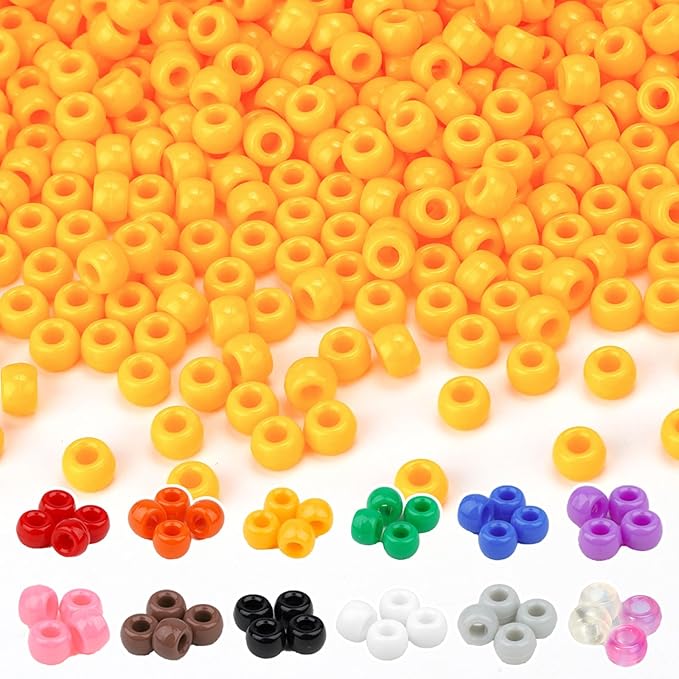 Dowsabel Yellow Pony Beads Bulk 1000 Pcs 6x9mm, Large Hole Kandi Hair Beads for Braids Bracelets, DIY Friendship Bracelets Necklaces Jewelry Making Crafts and Gifts