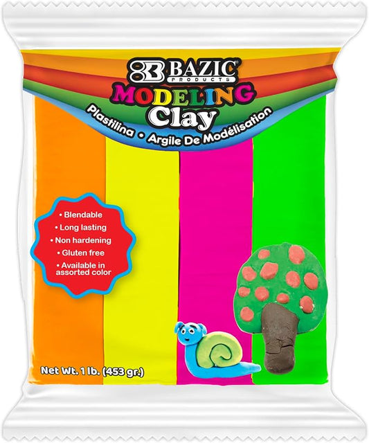 BAZIC Products 1 lb 4 Fluorescent Color Modeling Clay, for School Office Home