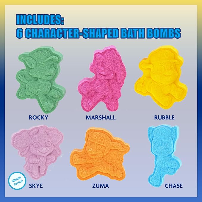 Paw Patrol 6 Pack Cucumber Melon Scented Bath Bombs Character Molded Bath Bombs Fun and Bright Colors Great for Birthday Gifts, Stocking Stuffers, Slumber by Townley Girl
