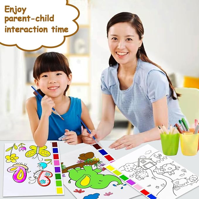JZILU Watercolor Coloring Book for Kids, Paint with Water- Magic Paint Set Water Painting Book for Toddlers- Arts and Crafts Kit for Girls Boys Travel Activities -Stocking Stuffers for Kids
