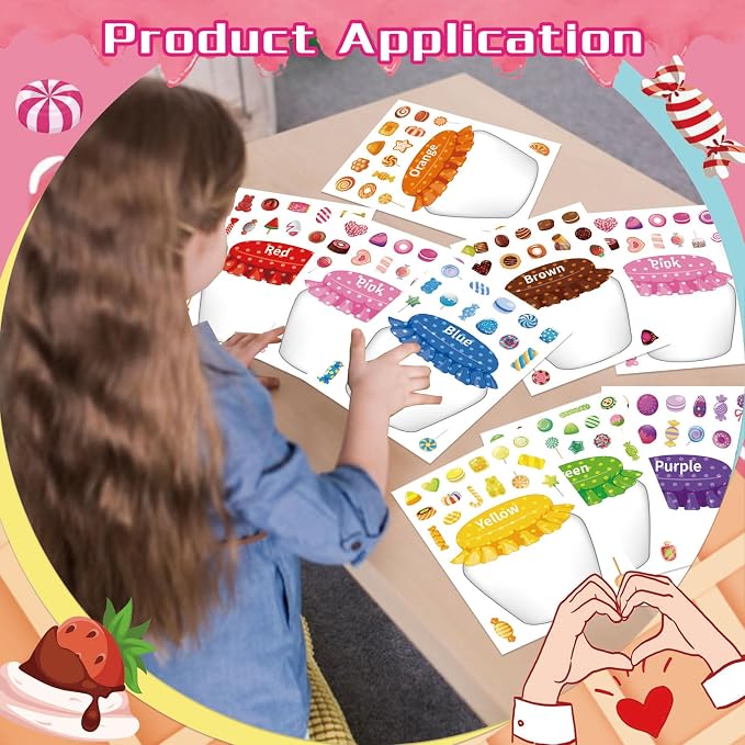 24 Sheets Candy Stickers Colorful, Make Your Own Sweets Jar Sticker for Kids, 8 Color Designs Candy Party Sweets Themed Dessert, Teacher Reward Decals for Home Classroom