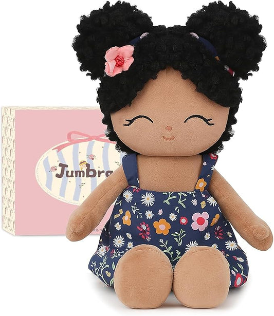 Soft Black Baby Doll Toys 16'' African American Baby Rag Doll for Girls, One Year Old Girl Birthday Gifts,Plush Toys for Toddlers Kids Infants (Black)