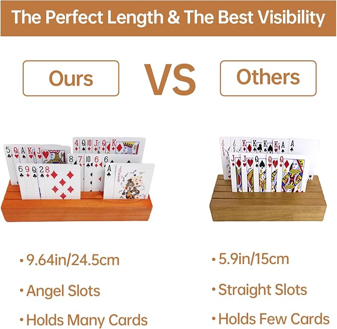 hismocal Playing Card Holders Deck Stand, Play Cards Holder for Kids or Elder People, Hands-Free Wood Holder Racks,Tray for Organizing Cards (2 Pack)
