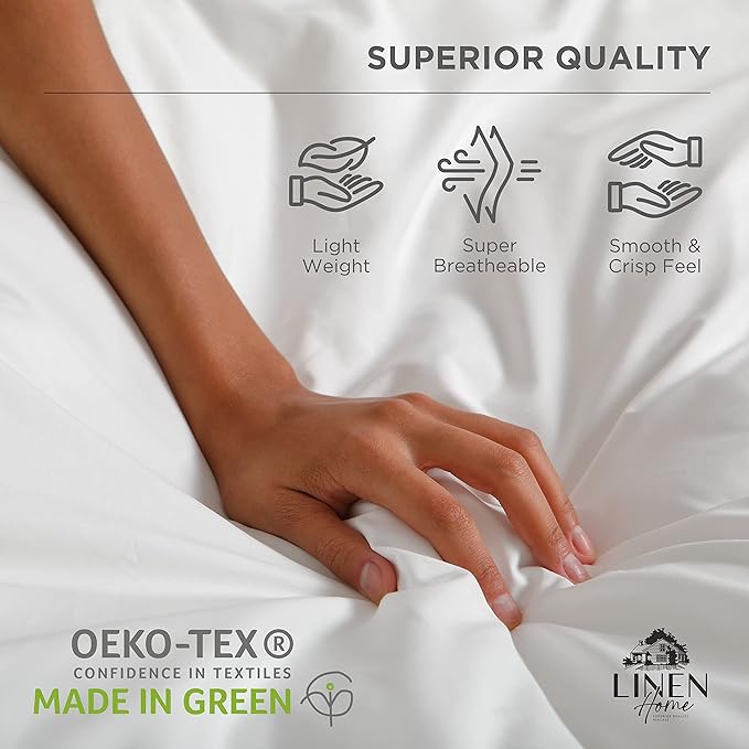 Linen Home 100% Cotton Percale Sheets Queen Size, Smoky Charcoal, Deep Pocket, 4 Pieces Set - 1 Flat, 1 Deep Pocket Fitted Sheet and 2 Pillowcases, Crisp Cool and Strong Bed Linen