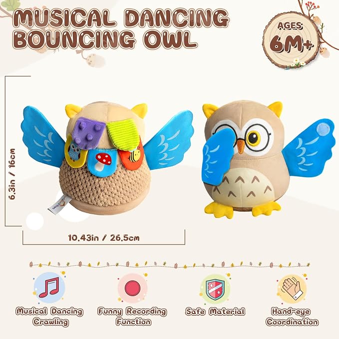 Baby Toys 6-12-18 Months, Musical Crawling Dancing Peekaboo Owl Plush Toy, 50 Songs & Recording Function, Interactive Tummy Time Sensory Toys for Toddlers, Infant Gifts for Boys Girls 1-3 Year Old